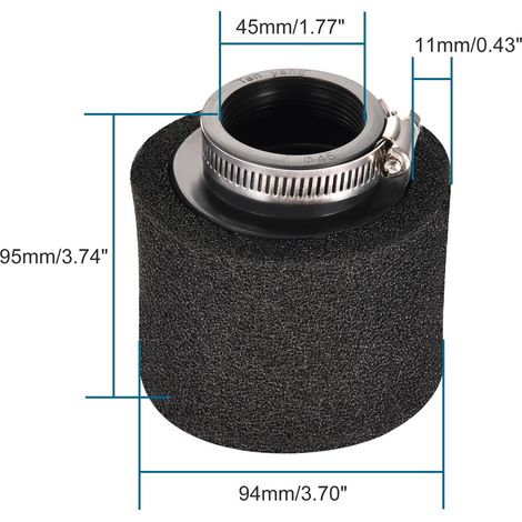Sponge air filter, suitable for off-road motorcycles and ATVs, double-layer, 45mm diameter, black. (1/4)