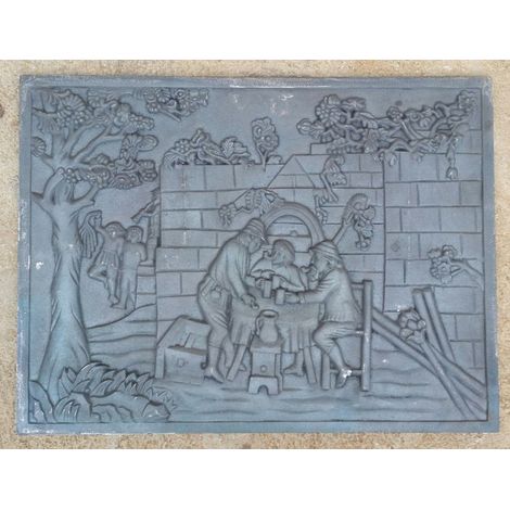Piana in ghisa per camino, piastre, lastre, frontali decorata modello Caccia scegli la misura : 80x60x1