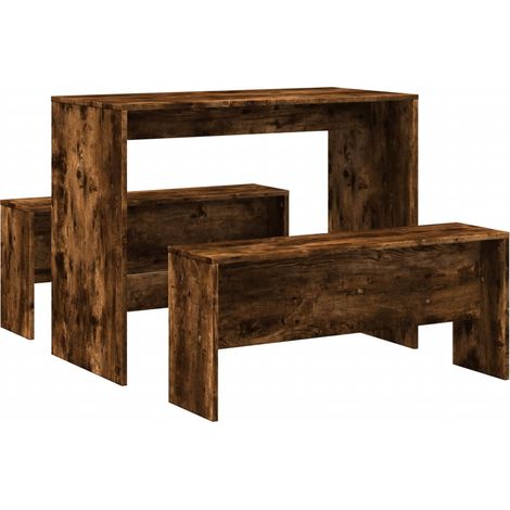 Maison Exclusive - 3-tlg. Esstisch und Bank Set Räuchereiche Holz