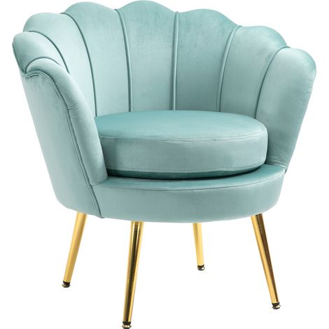 Poltroncina Vintage-Design-Sessel aus blauem Samt, Hochlehner-Schlafzimmersessel 76x67x74cm, grün