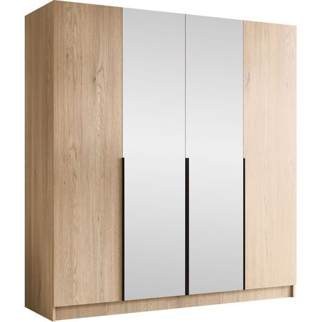 Armario Closico Navor II, Luminoso madera + Negro, 215x200x58cm, Puertas de armario: Con bisagras, Número de estantes: 0