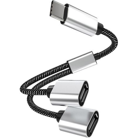 Adaptateur USB-C mâle vers double USB 2.0 femelle, câble répartiteur OTG USB-C en Y, convertisseur compatible (1/5)