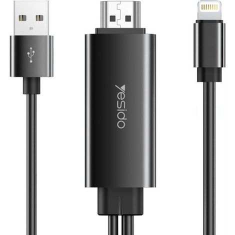 Câble vidéo Lightning vers HDMI - YESIDO - 1.8m - 1080p - Charge USB - Plug and Play