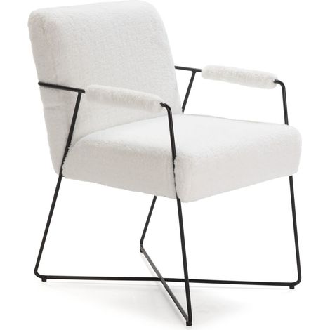Sessel 56X70X86 Schwarzes Metall/Weiße synthetische Wolle (1/5)