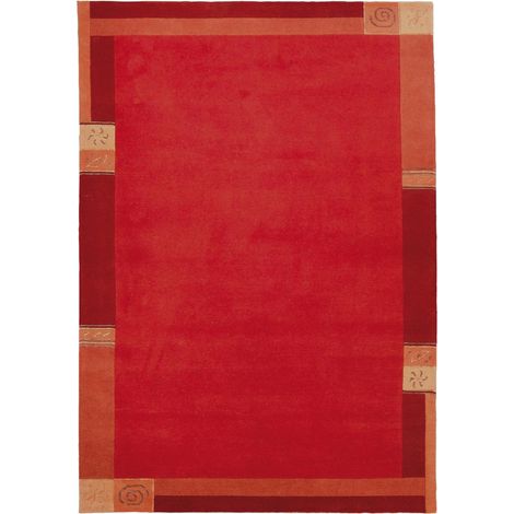 Tapis salon et chambre en laine 90x160 rouge rectangle fait main motif simple LIMANA