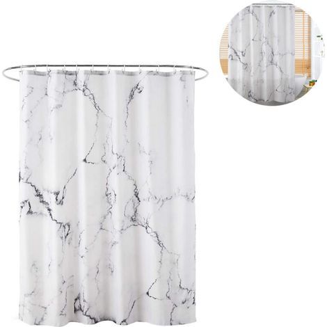 Cortina de ducha, 180 × 180 cm, cortina de ducha de mármol, antimoho, impermeable, de poliéster con 12 anillas para cortina de ducha, cortinas de ducha para bañera y ducha en el baño (1/5)