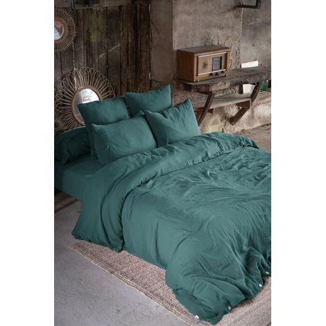 Housse de couette double gaze de coton luxe 240 x 220 cm Gaia Bleu canard
