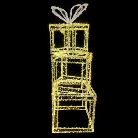 Decorazione Natalizia Luminosa Set 3 Pacchi Regalo con Fiocco 1200 luci led bianco caldo Natalizie per Casa, Giardino, Vetrina addobbi albero di Natale Interno Esterno 90x31x31 cm Metallo e Acrilico