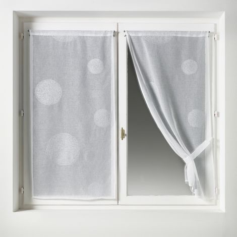 Paire de petits voilages brodés à gros ronds en fils lurex Argent 60x160 cm
