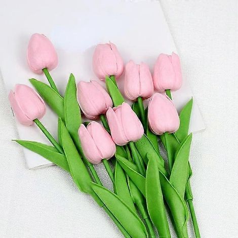 bouquet de tulipes artificielles de 34 cm en PU, aspect réaliste, idéal pour Noël, Halloween, un mariage ou une fête. Fleurs artificielles.rose bonbon (1/5)