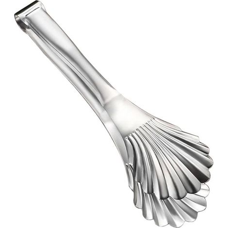 Pinzas de cocina - Utensilios de cocina - Pinzas para servir - Preparación de alimentos - Diseño único en forma de concha - 22,5 cm - Plateado (1/5)
