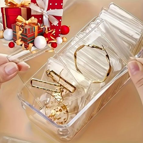 Sac de rangement transparent en PVC avec fermeture zip, pour bijoux, boucles d'oreilles et colliers (1/5)