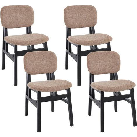 Lot de 4 chaises de salle à manger en tissu chenille marron, sans accoudoirs, cadre bois (1/5)