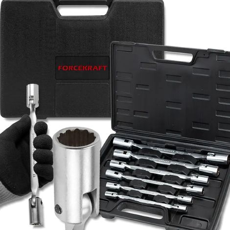 FORCEKRAFT Steckschlüsselsatz und Gelenkschlüssel, 6-teilig, 8–22 mm + Koffer