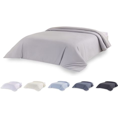 Housse de Couette en Microfibre pour Couette au Toucher Extra Doux (Gris Clair - Lit 160/180-240 x 220 cm). (1/5)