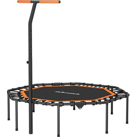 Trampoline de fitness, trampoline d'entraînement avec barre de maintien réglable, stable et silencieux, pour une utilisation en intérieur, en acier