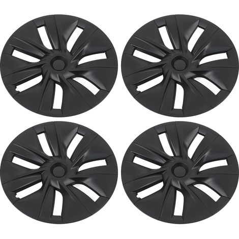 4 Stück 19 Zoll matte schwarze kratzfeste elegante Radkappen als Ersatz, kompatibel mit Tesla Model Y 2020-2023 (1/5)