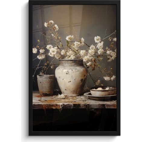AFFICHE ENCADRÉE Nature morte - Fleurs - Bouquet - Vase - Vin Cadre Décoration Murale 40x60 (1/5)