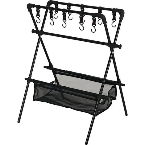 (noir) Support de rangement pliable d'extérieur, trépied multifonction pour vaisselle de camping, étagère de rangement avec filet de séchage (1/4)
