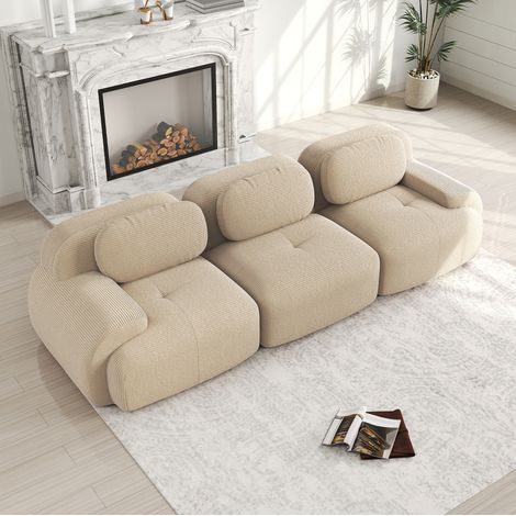 Divano angolare modulare 298x103x75 cm beige in velluto a coste senza montaggio con braccioli ergonomici (1/5)