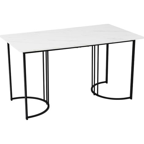 Table à manger rectangulaire 140 x 80 cm en MDF avec structure en métal, motif marbre blanc (1/5)