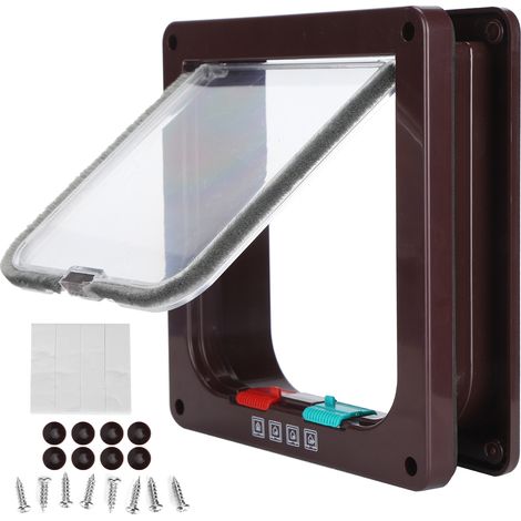 Chatière sécurisée pour chat avec porte à battant, modèle L, en plastique brun, pour petite porte (1/5)