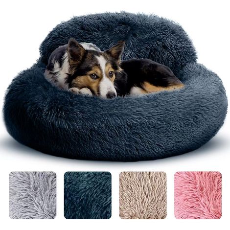 Beruhigendes Hundekissen für mittelgroße Hunde – 76 cm Durchmesser, waschbar, rutschfest und ultraweich, für optimalen Komfort und Stressabbau, geeignet für Hunde bis 20 kg – Dunkelgrau (1/4)