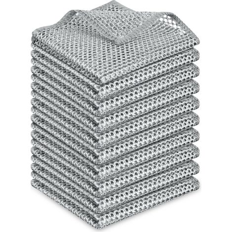 Chiffons à Vaisselle Polyvalents en Fil, 10 Pièces Torchons à Vaisselle Réutilisables, Chiffons Humides et Secs Anti-Rayures, pour Aciers Inoxydables, Vaisselle, Éviers, Comptoirs(Mince) (1/5)
