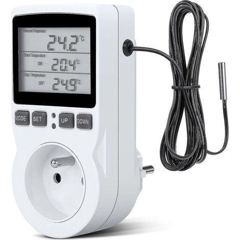 Regulador de Temperatura Digital, Enchufe Termostato Calefacción Refrigeración Regulador de Temperatura LCD, 230V para Regulador de Temperatura Invernadero/Termostato Terrario (enchufe) (1/4)