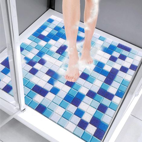 Tapis de Douche Antidérapant 70x70cm, Tapis de Bain en Luffa avec Drain, Tapis de Salle de Bain à Sol Mouillé, Tapis de Douche en PVC, Séchage Rapide (1/5)