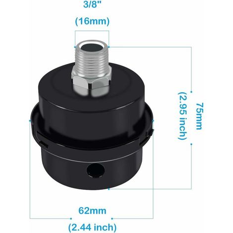 Air compressor muffler, muffler suction filter muffler metal muffler,Air Compressor Filter Spare Parts, Air Compressor Muffler Accessories with 3/8 Thread (3/8 PT 16mm) (1/4)
