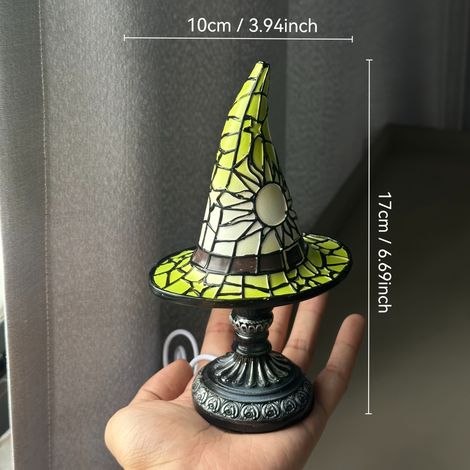 Lampe chapeau de sorcière LED peinte à la main - Décoration d'Halloween alimentée par USB avec effet lumineux, décoration de table gothique vintage pour (1/5)