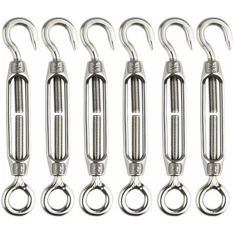 6 Pcs Tendeur De Fil Tendeur M4 en Acier Inoxydable Réglable Crochet De Ridoir Et Oeil Ensemble Heavy Duty (1/5)