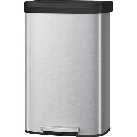 Poubelle en acier inoxydable de 80 l avec couvercle, grande poubelle de cuisine antirouille en métal avec bord intérieur, poignée arrière, couvercle en plastique souple (1/5)