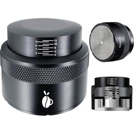 Barista Tamper 51mm, Coffee Temper Profondeur Réglable Tasseur Café Avec Ressort Calibré,Presse Cafe Outil Acier Inoxydable 304,S'adapte Aux Paniers de Porte-filtre de 51mm(Noir) (1/5)