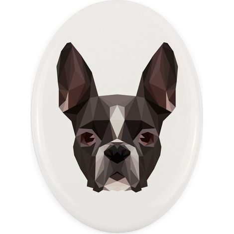 Boston Terrier, Boston Bull Terrier – eine geometrische Plakette mit Foto und Inschrift von Art-Dog (1/4)