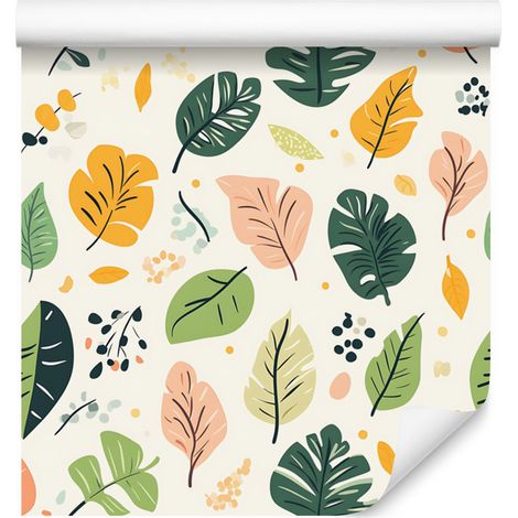 Carta da parati estiva bianca, crema e verde lime per soggiorno e camera da letto 50x1000 cm (1/5)