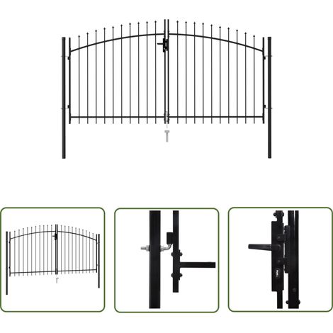 The Living Store Zauntor Doppelflügel mit Speerspitzen Stahl 3 x 1,5 m Schwarz - Gartentor - Doppeltore - Metalltor - Stahltür - Schwarz (1/5)