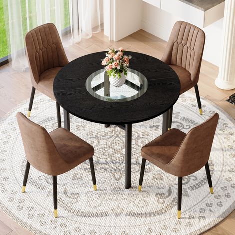Tisch- und Stuhlset, runder Tisch 100 cm, 4 braune und schwarze Stühle HAVRYA (1/5)