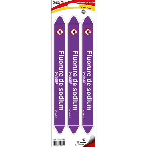 Planche de 3 marqueurs de tuyauterie 355 x 37 mm pour Ø 50 à 70 mm - Fluorure de sodium - 4708713