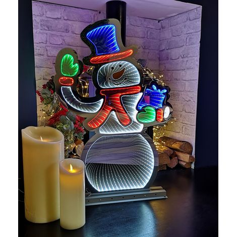 76cm Infinity Light up Standing Snowman Christmas Decoration with Multi-Coloured LEDs on Metal Base (1/5)