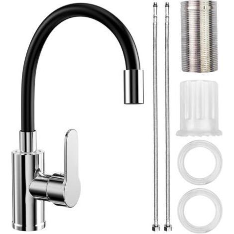 Mitigeur Évier avec Bec Flexible, Robinet Cuisine Noir, Cuisine Mitigeur Flexible Rotative à 360°, Robinet de Cuisine Flexible, Robinet Evier Cuisine avec Perlator Economiseur D'Eau