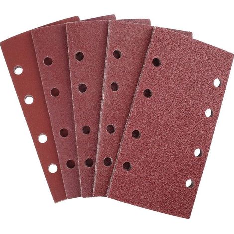 25 feuilles abrasives pour ponceuse orbitale 93 x 185 mm, 8 trous, papier de verre rectangulaire de grain 40/60/80/120/240 en oxyde d'aluminium, idéal pour le ponçage/polissage (1/5)