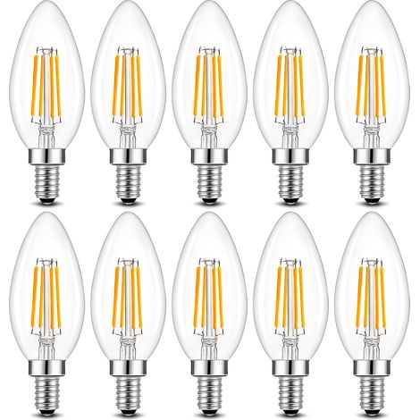 Ampoule LED E14 à intensité variable,forme bougie,blanc chaud 2700K,4W équivalent 40W,pack de 10 (1/5)