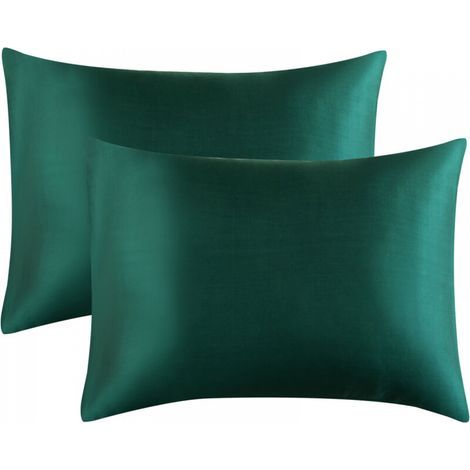 Vert encre Taie Oreiller 50x70 Gris - Taies d'oreiller 50 x 70 Lot de 2 Satin Rectangulaire Confort, Housse Oreiller Soyeux pour Cheveux et Visage avec Fermeture à Enveloppe (1/5)