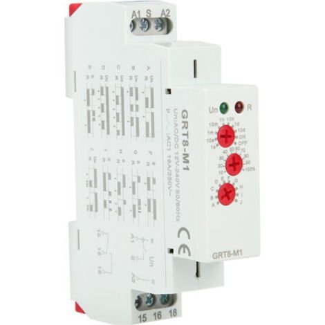 Relais temporisé GRT8-M1 à 10 fonctions, montage sur rail DIN 35 mm, 12 V/240 V CA/CC, 50-60 Hz (1/4)