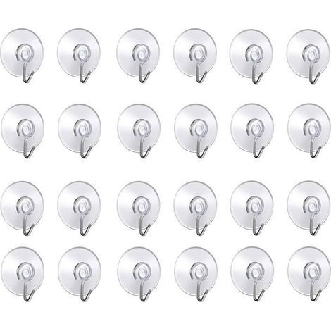 Set of 24 Suction Cup Wall Hooks, Small Plastic Suction Cups with Round Hooks for Bathroom and Kitchen (1/4)