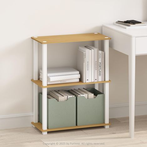 Étagère, 3 Niveaux, Bibliothèque Multifonctionnelle avec Tubes Carrés, 29,5 X 60 X 75 Cm, Idéale pour Le Salon, La Chambre Ou Le Bureau, Hêtre/Blanc (1/5)