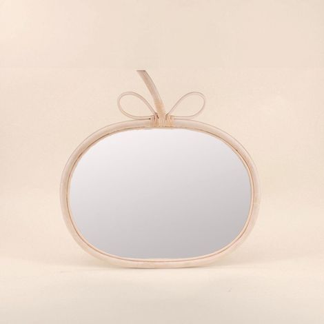 Miroir en forme de pomme en rotin 42x42cm (1/4)