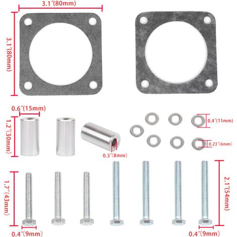 Connecteur d'extension de joint de corps de papillon à 4 boulons pour collecteur d'admission Jeep Wrangler 87-06. Un connecteur d'extension de joint de corps de papillon pour Jeep Wrangler, 87-06. (1/4)